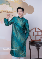 Dark Green/ Gold Ao dai for men