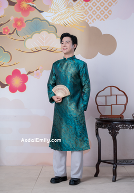 Dark Green/ Gold Ao dai for men