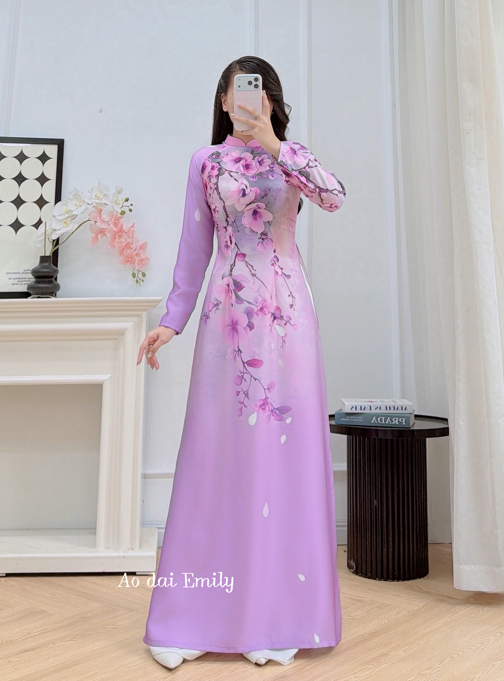Tradition ao dai with printed flowers pattern | Licorice Root