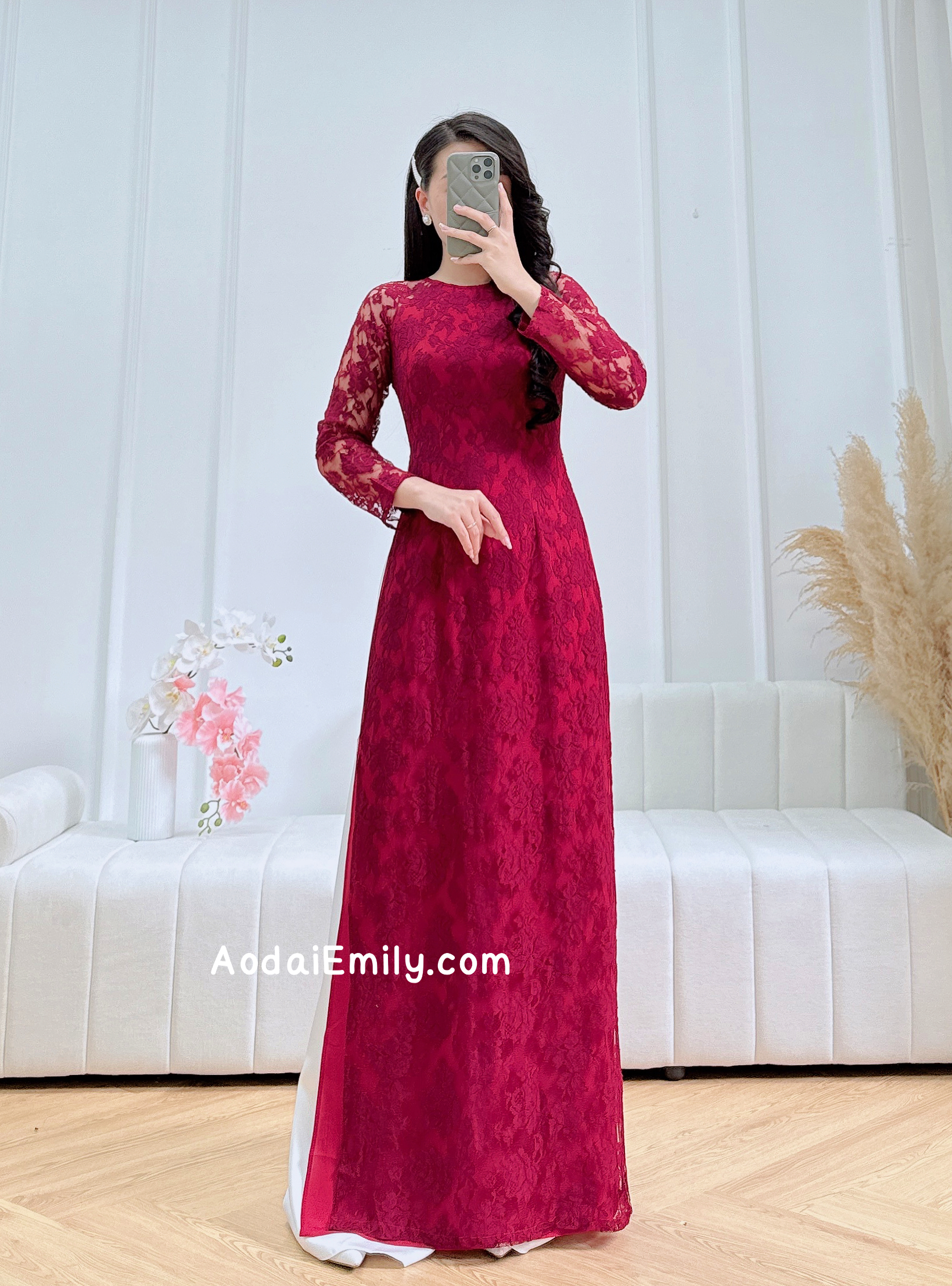 Burgundy Lace and silk áo dài| Bluet