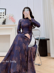Tradition ao dai with crystals beading design| Deep rose