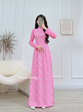 BESSIE Pink Ao Dai Gấm set with pearls