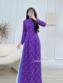 EMILIA Purple Ao Dai Gấm set with pearls