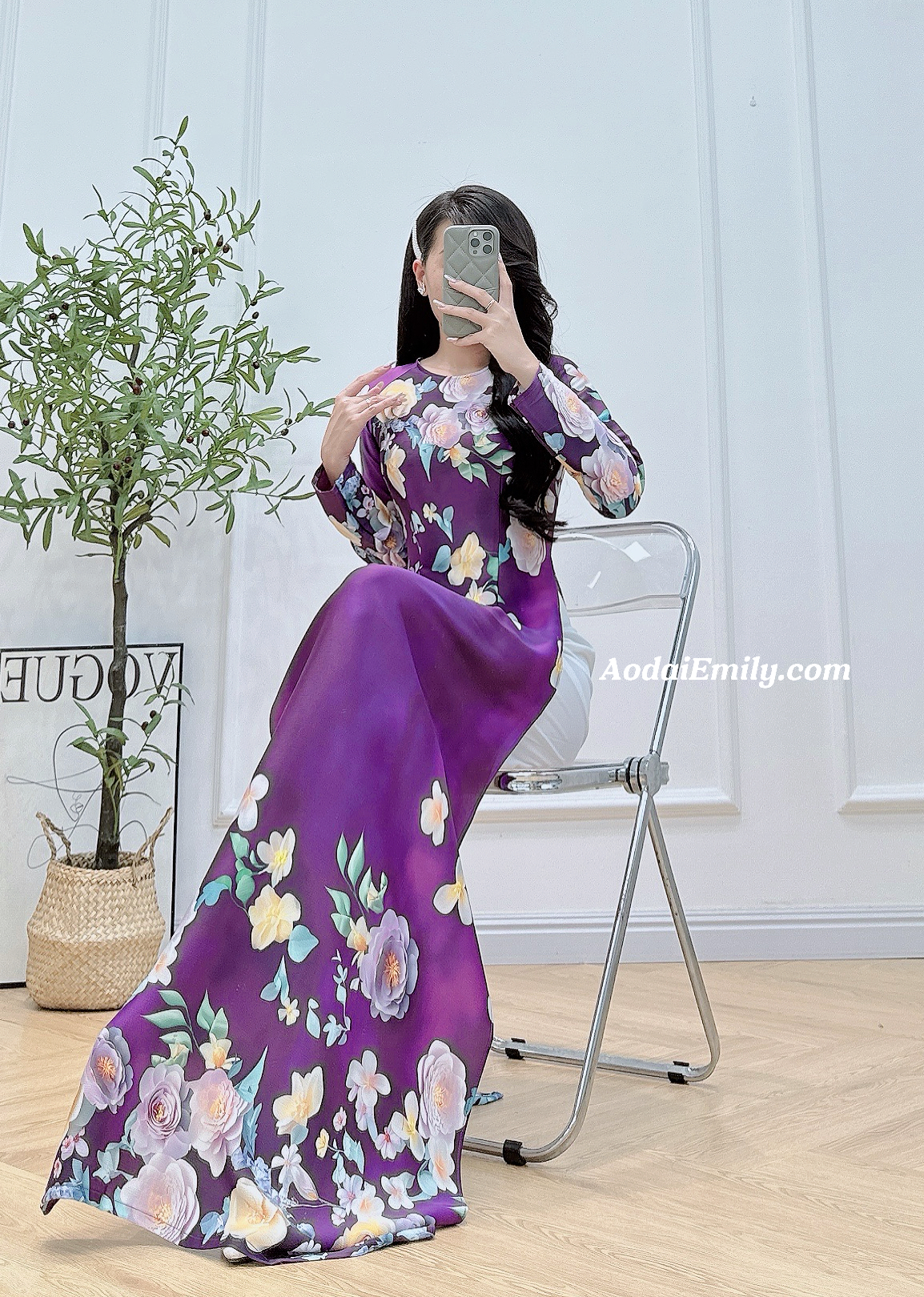 Printed flowers pattern Pre made ao dai