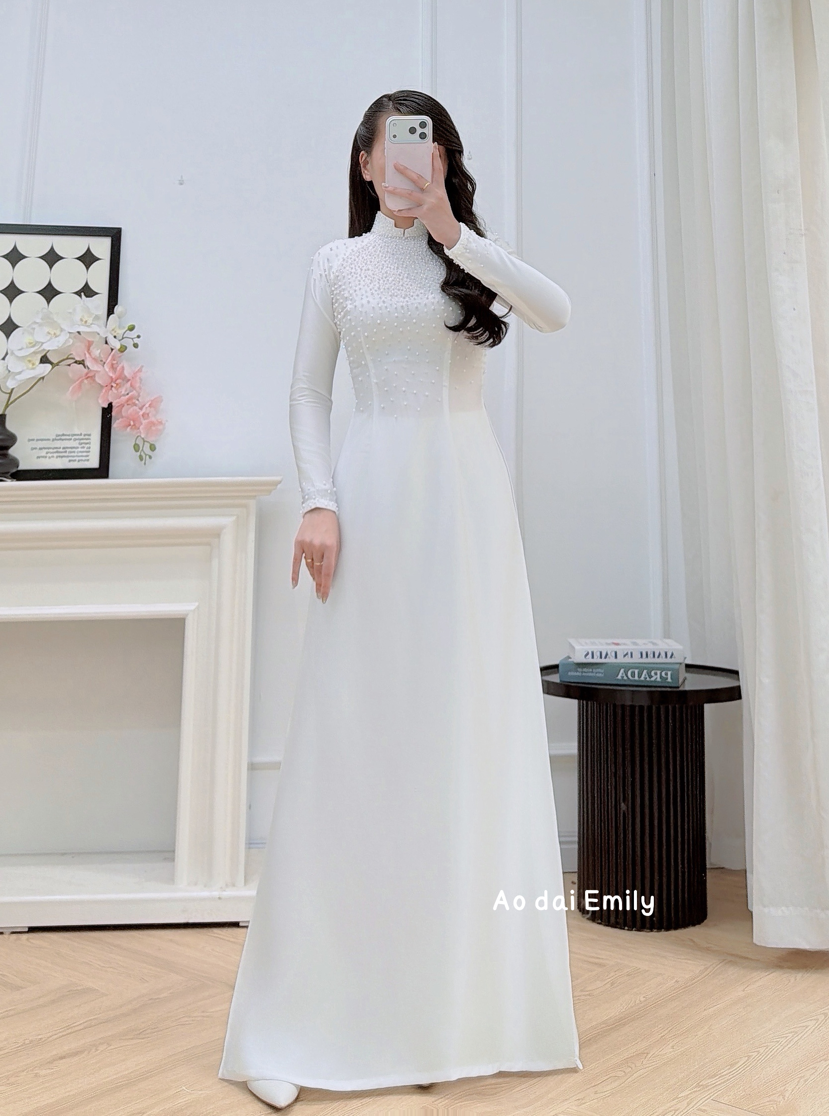 Tradition Ao dai with designed crystals| Purple mountain