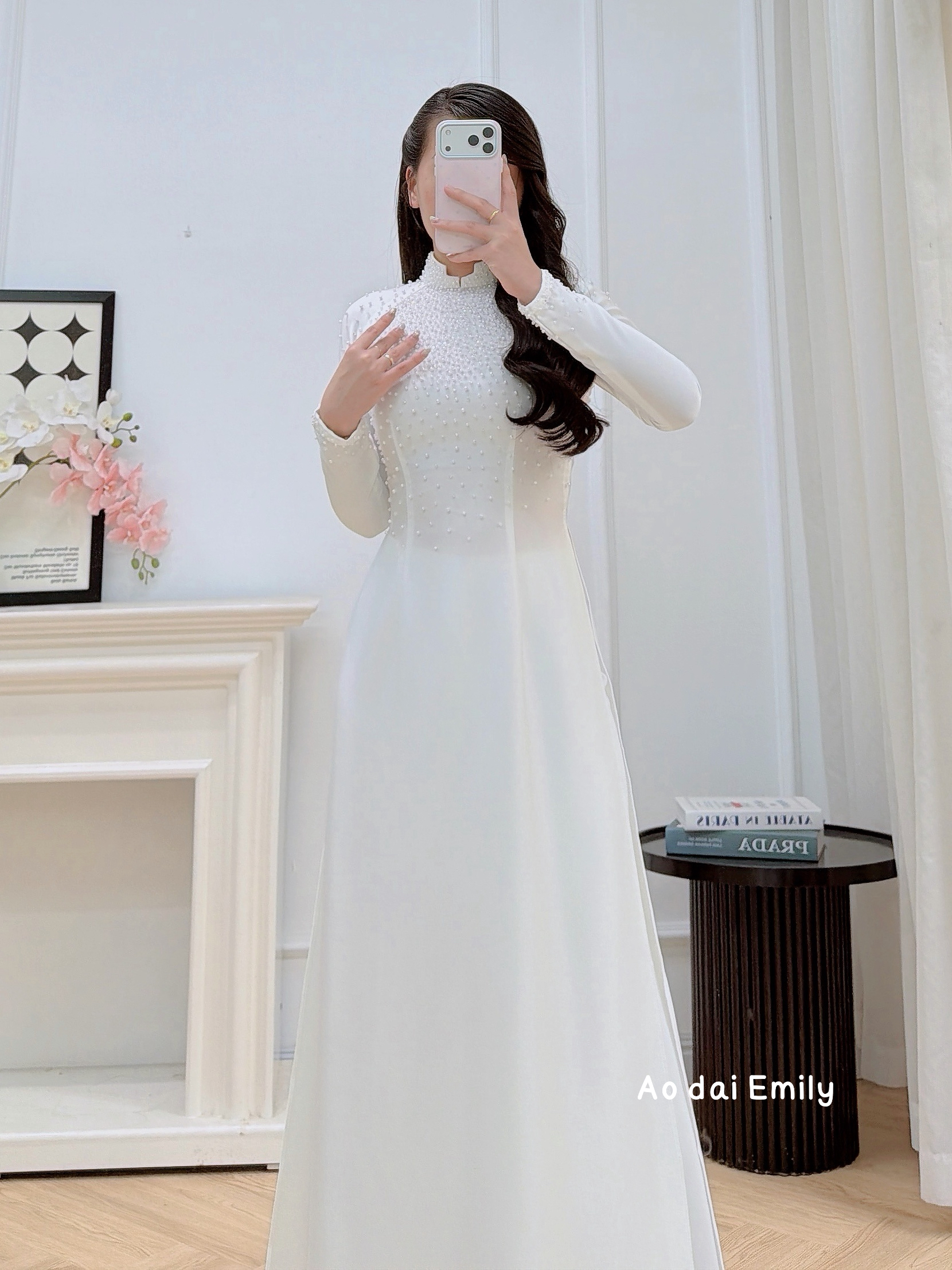 Tradition Ao dai with designed crystals| Purple mountain