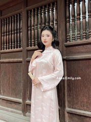 Pastel Pink Mulberry silk ao dai with Daisy patterns