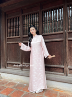 KENDRA Pastel Pink Mulberry silk ao dai with Daisy patterns