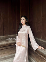 KENDRA Pastel Pink Mulberry silk ao dai with Daisy patterns