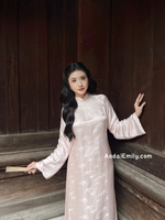 KENDRA Pastel Pink Mulberry silk ao dai with Daisy patterns