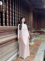 KENDRA Pastel Pink Mulberry silk ao dai with Daisy patterns