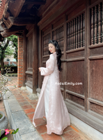 KENDRA Pastel Pink Mulberry silk ao dai with Daisy patterns