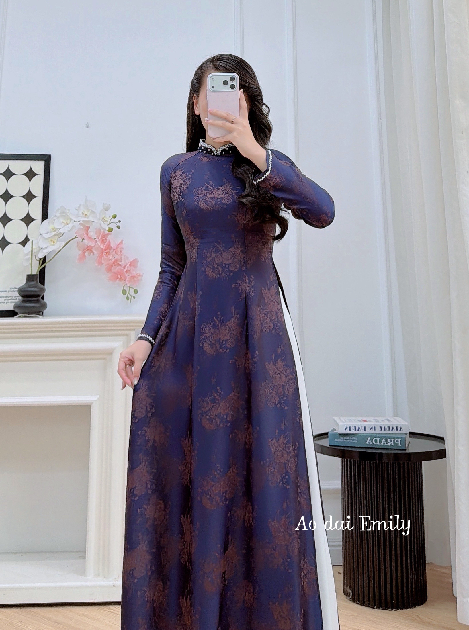 Ao dài gấm with crystals beading collar | Anise Hyssop