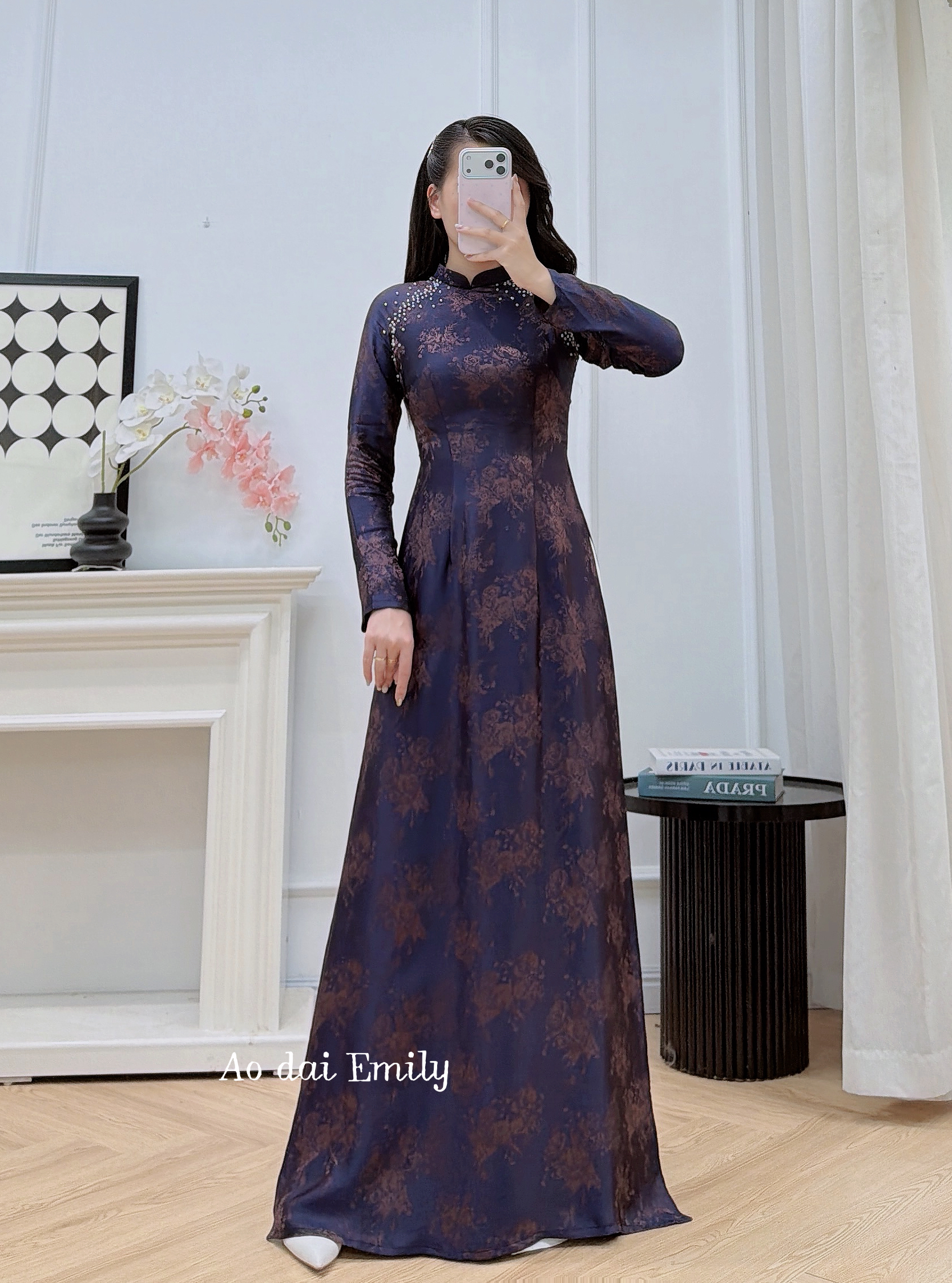 Tradition ao dai with crystals beading design| Deep rose