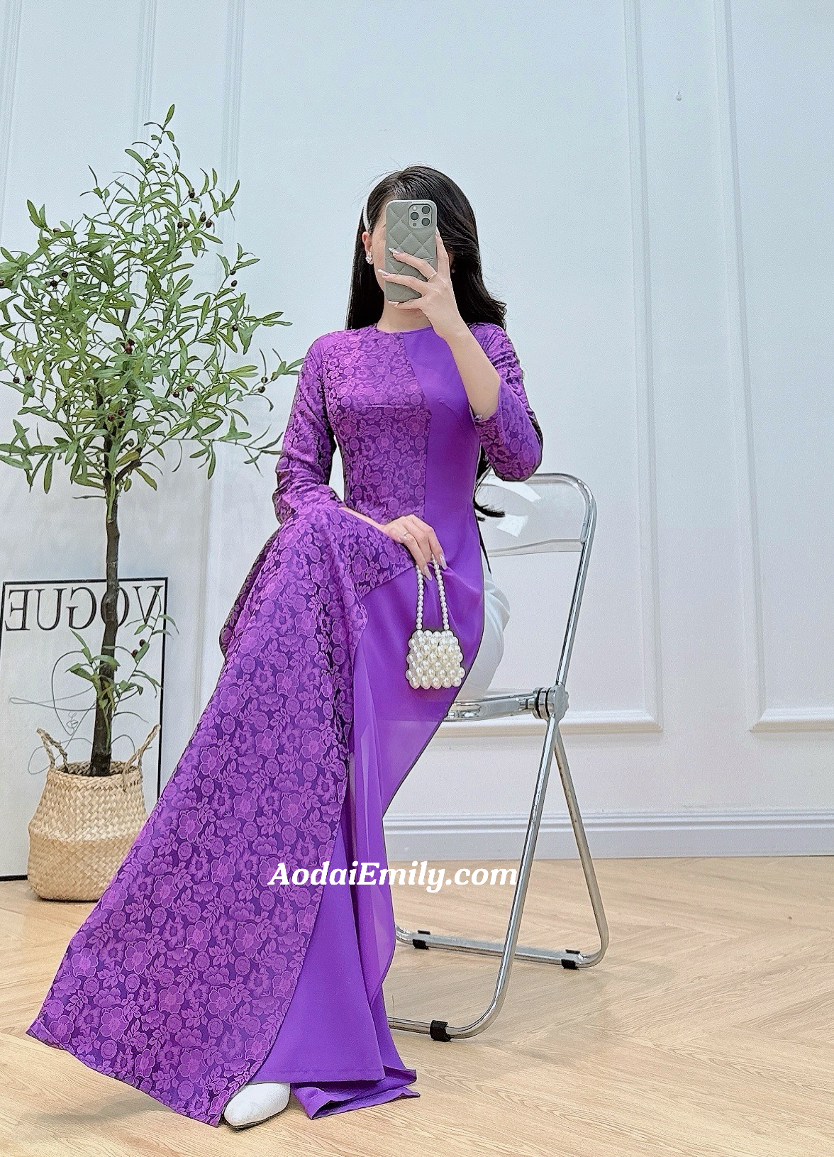 Dark Purple Ao Dai Gấm | áo dài gấm