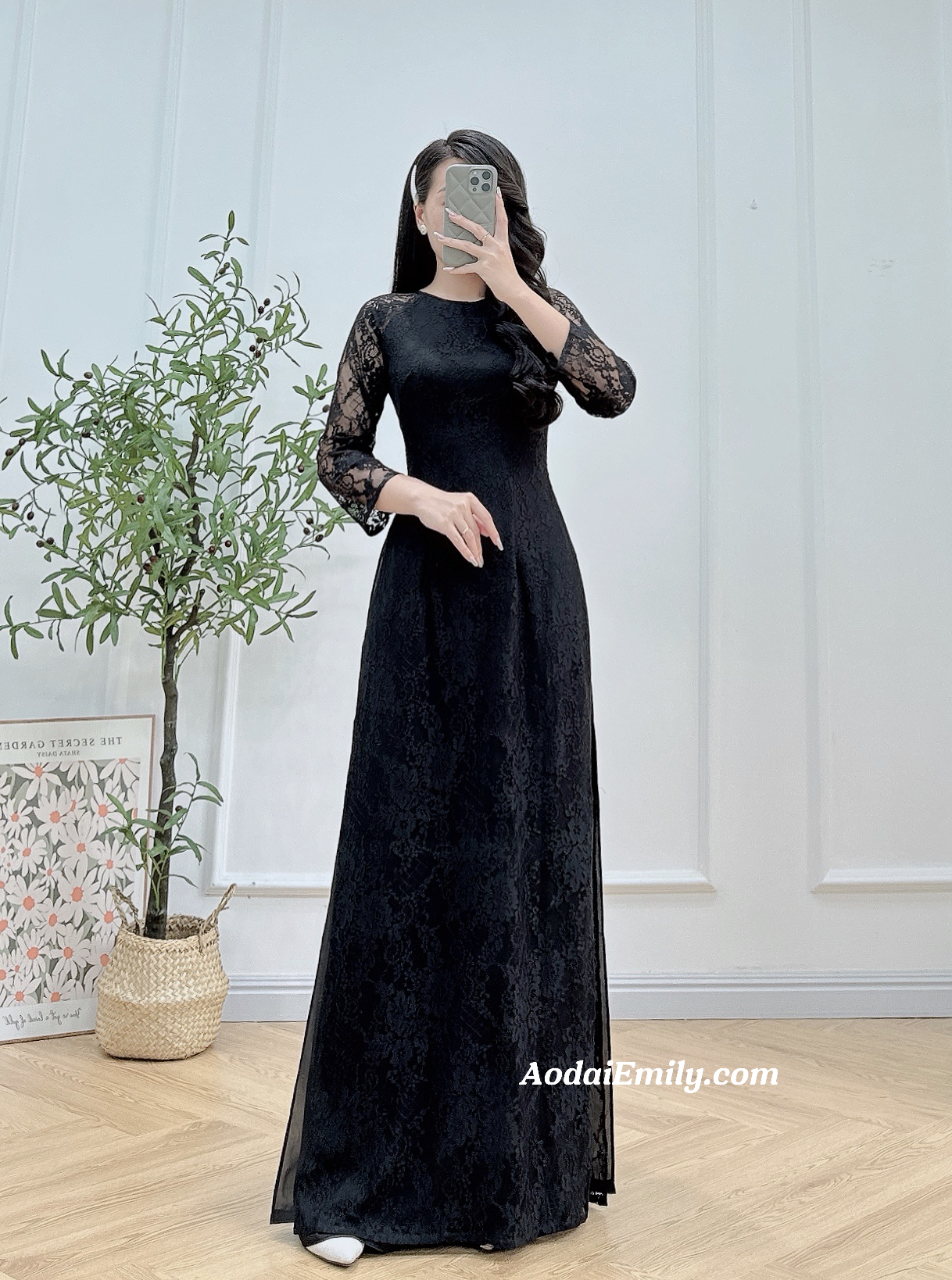 Black Lace áo dài | Round collar|Ao dai women|LABK001