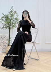 Black Lace áo dài | Round collar|Ao dai women|LABK001