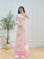 Pink Spring flowers pattern Modern Ao dai