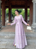 DAKOTA Pastel purple ao dai with hand beading designed crystals and pearls
