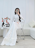 MAISIE White 3D flowers with Hand beading crystals Ao dai