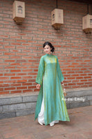 Loosing Green modern ao dai with botton collar