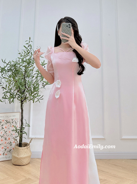 KYLA Pink  Modern Ao Dai with 3D flowers