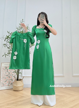 PRISCILLA Green Matching Mom & Girl Ao Dai with 3D flowers