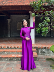 Purple ao dai set with crystal beading design | Japanese anemone