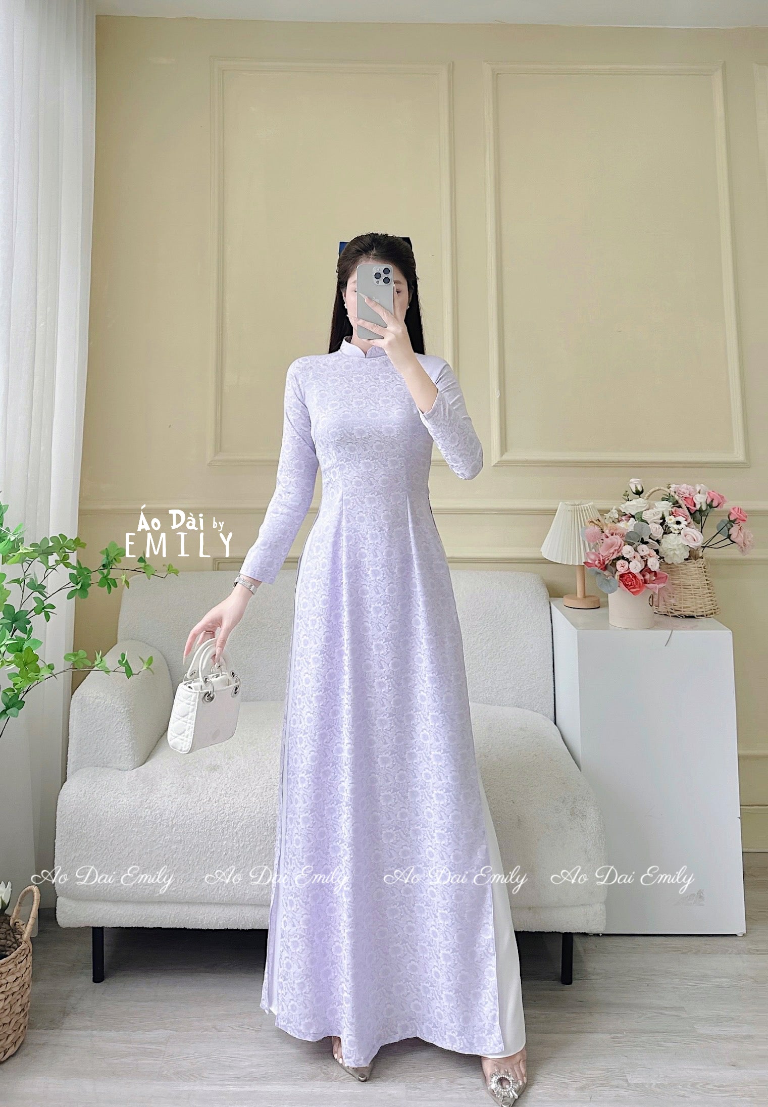 Pastel purple daisy pattern Ao dai