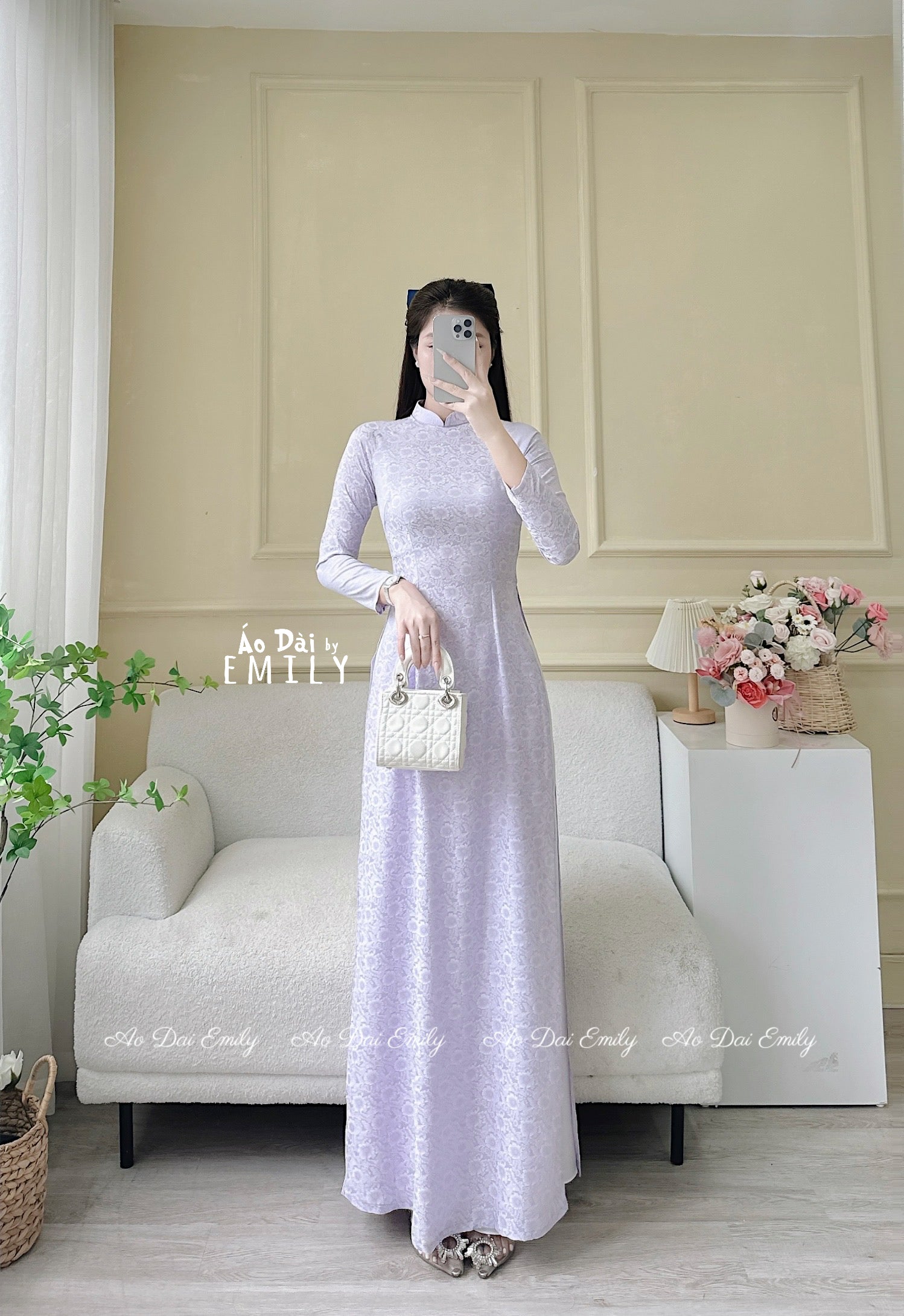Pastel purple daisy pattern Ao dai
