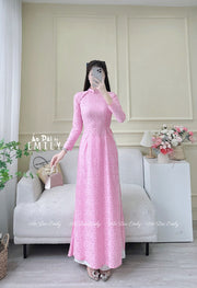 Ao dài Gam| Pink daisy pattern Ao dai with buttons collar