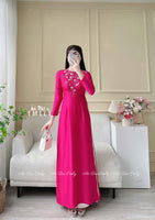 YUSRA Fuchsia ao dai with hang beading crystals flowers