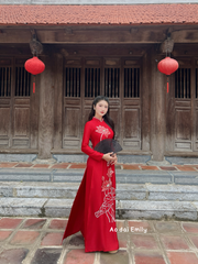 Red ao dai set with embroidery beading design | Larkspur