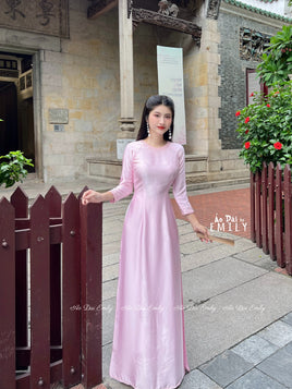 SOPHIA Pastel Pink ao dai with crystals rhinestones