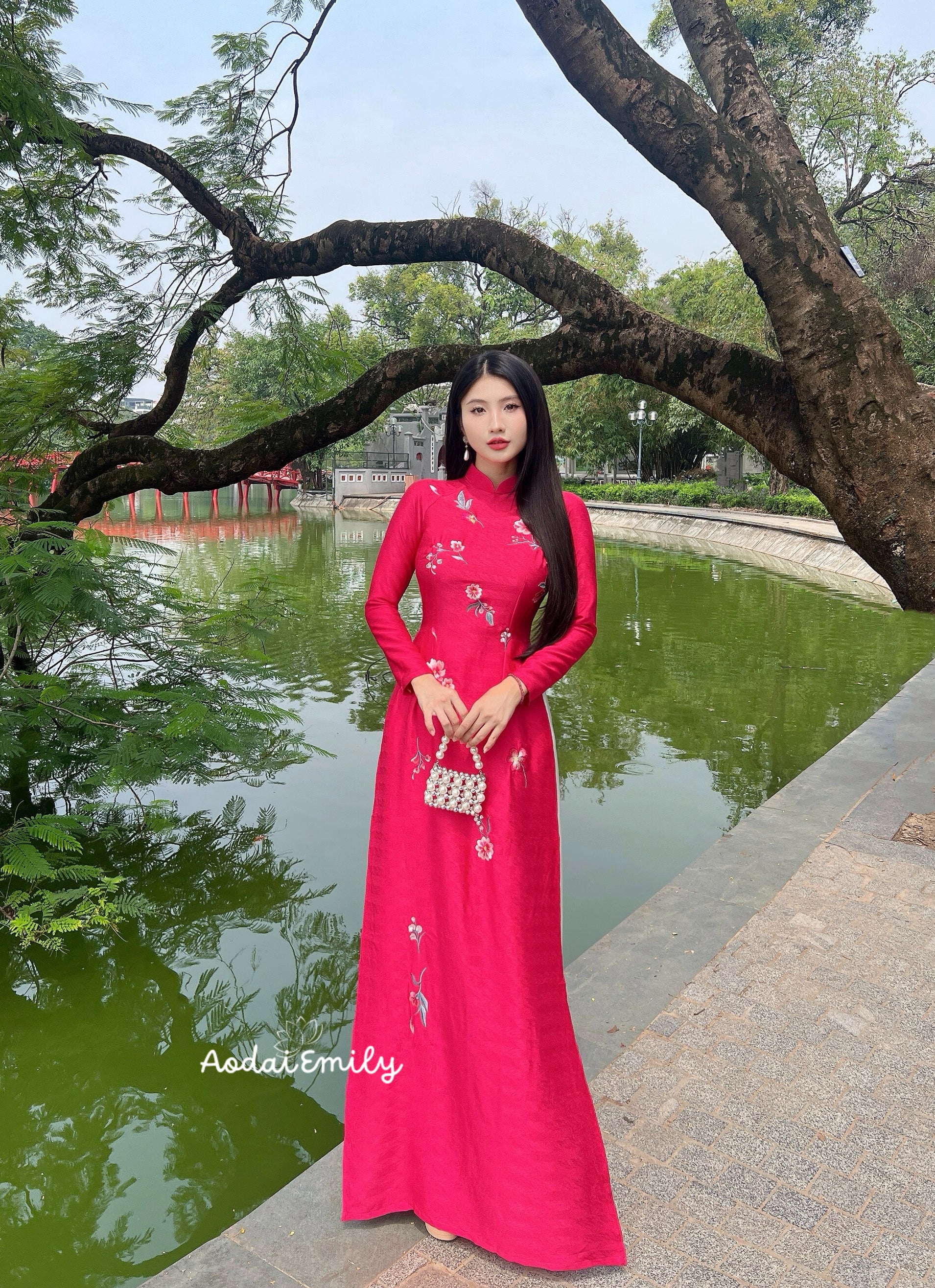 Ao dai with embroidery Flowers