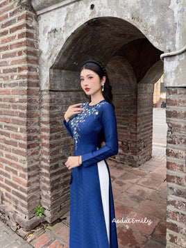 MABEL Ao dai lụa kết hạt| Dark blue ao dai with crystals