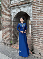 MABEL Ao dai lụa kết hạt| Dark blue ao dai with crystals