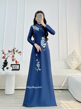 BLUEBELL Hand beading collar with embroidery flowers with crystals