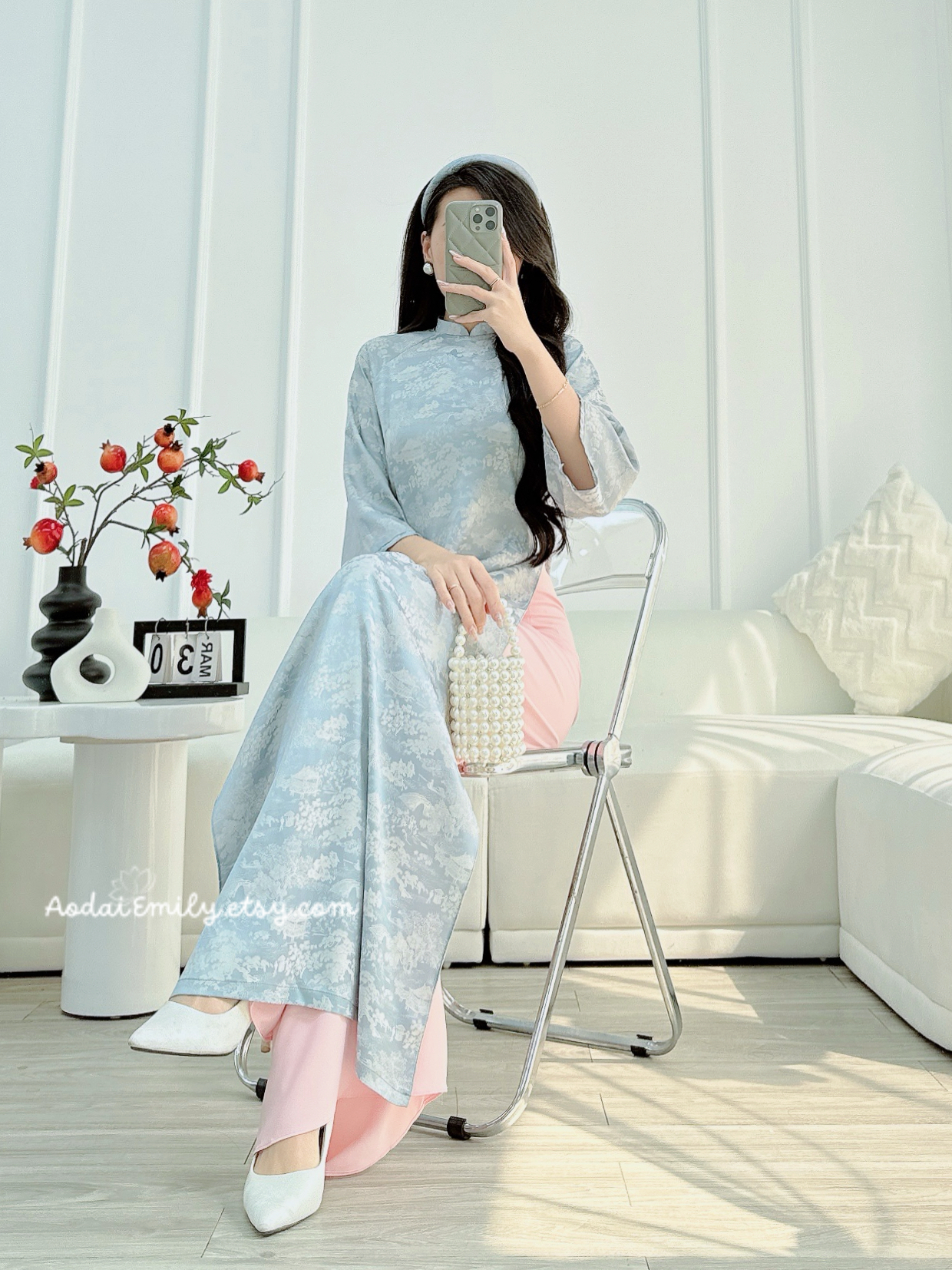 Loosing Blue modern ao dai set