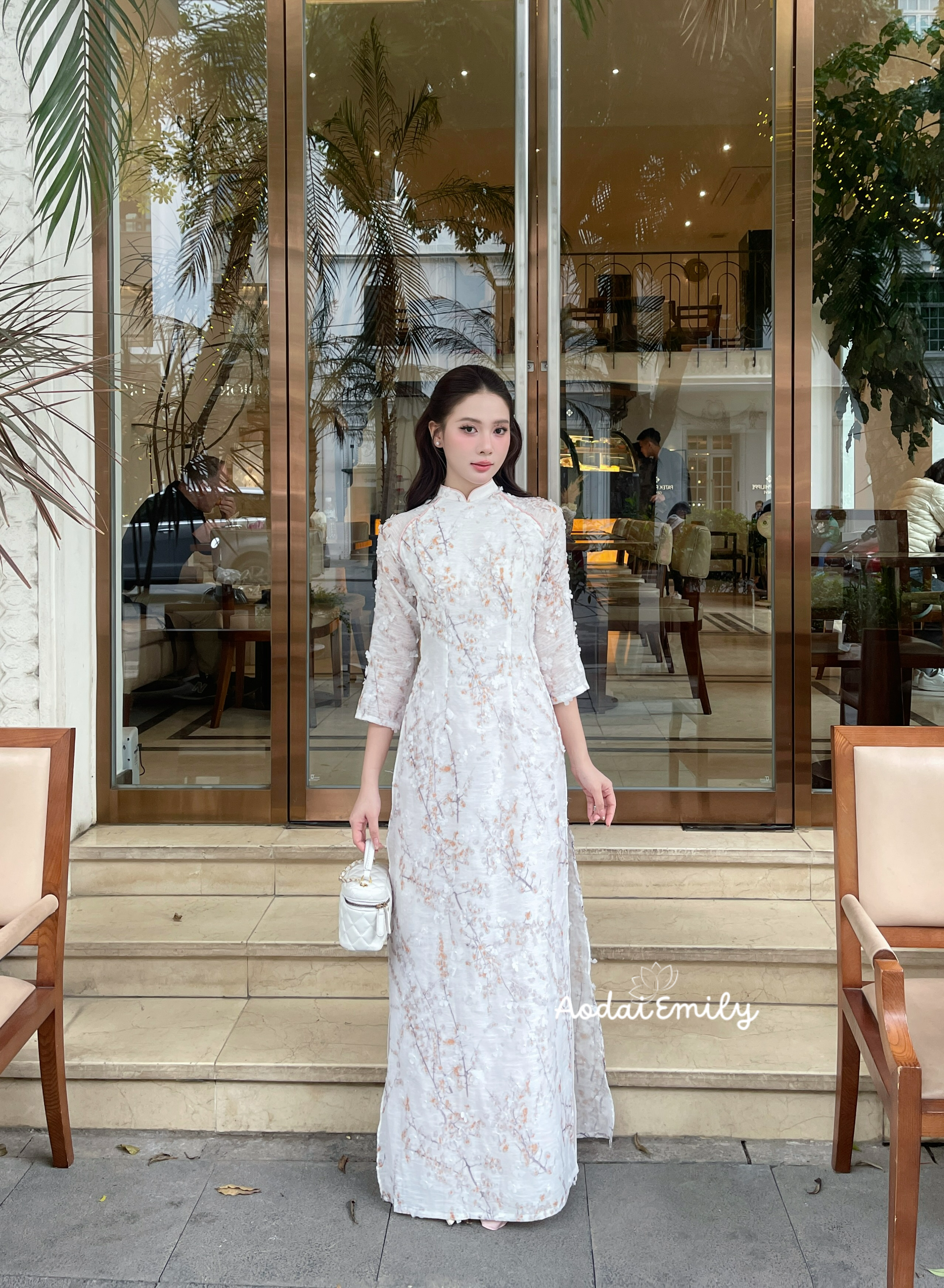 Ao Dai with 3D Mini Cherry Blossom