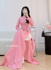 Traditional Ao Dai with Flowers patterns| Peachy pink