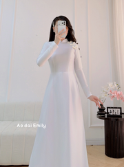 White Pre made ao dai with buttons| Spring starflowers