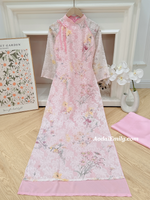 DANIELLE Pink Spring flowers pattern Modern Ao dai