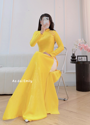 Yellow Pre made ao dai with design buttons| Yellow daisy