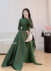Dark Green ao dai with crystals| Spring blossom