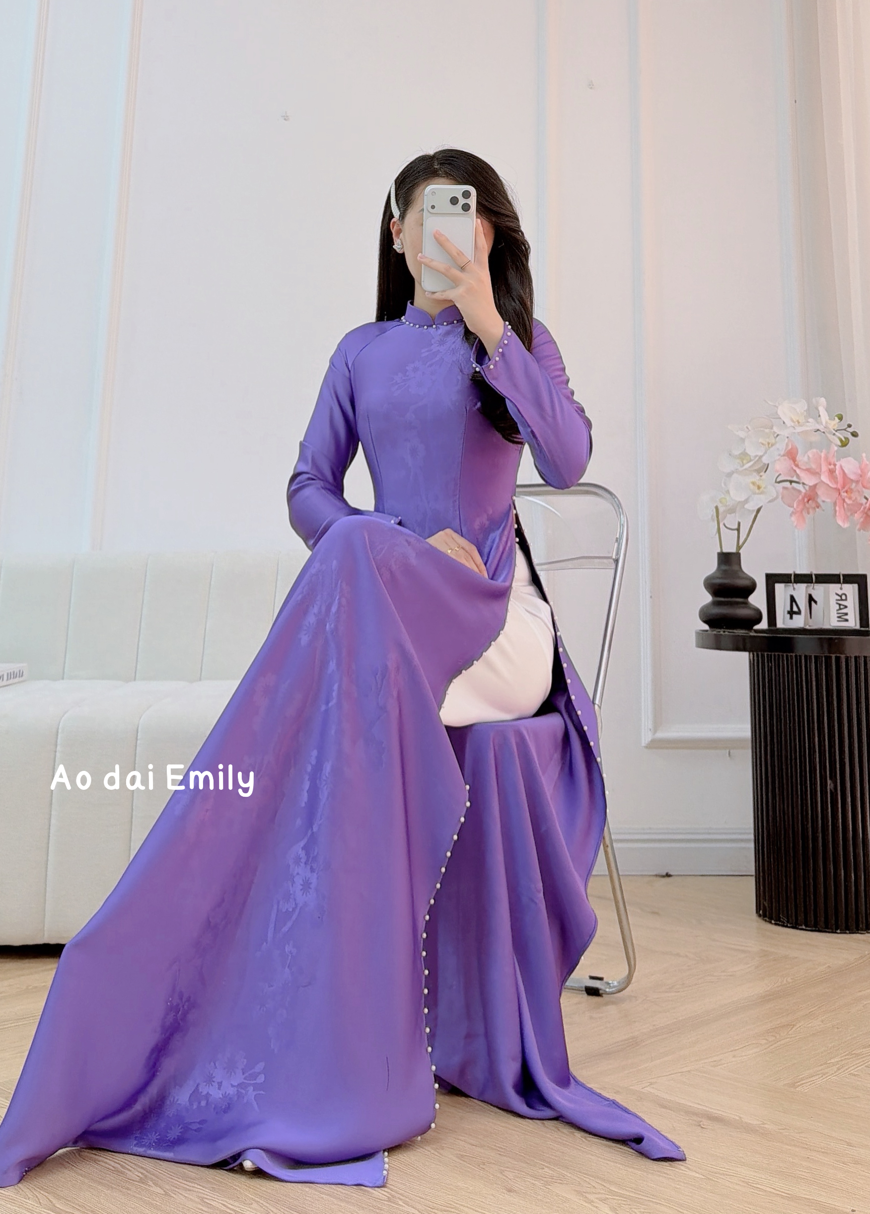 Purple ao dai with pearls | Traditional Pre made ao dai| | Morning Glory