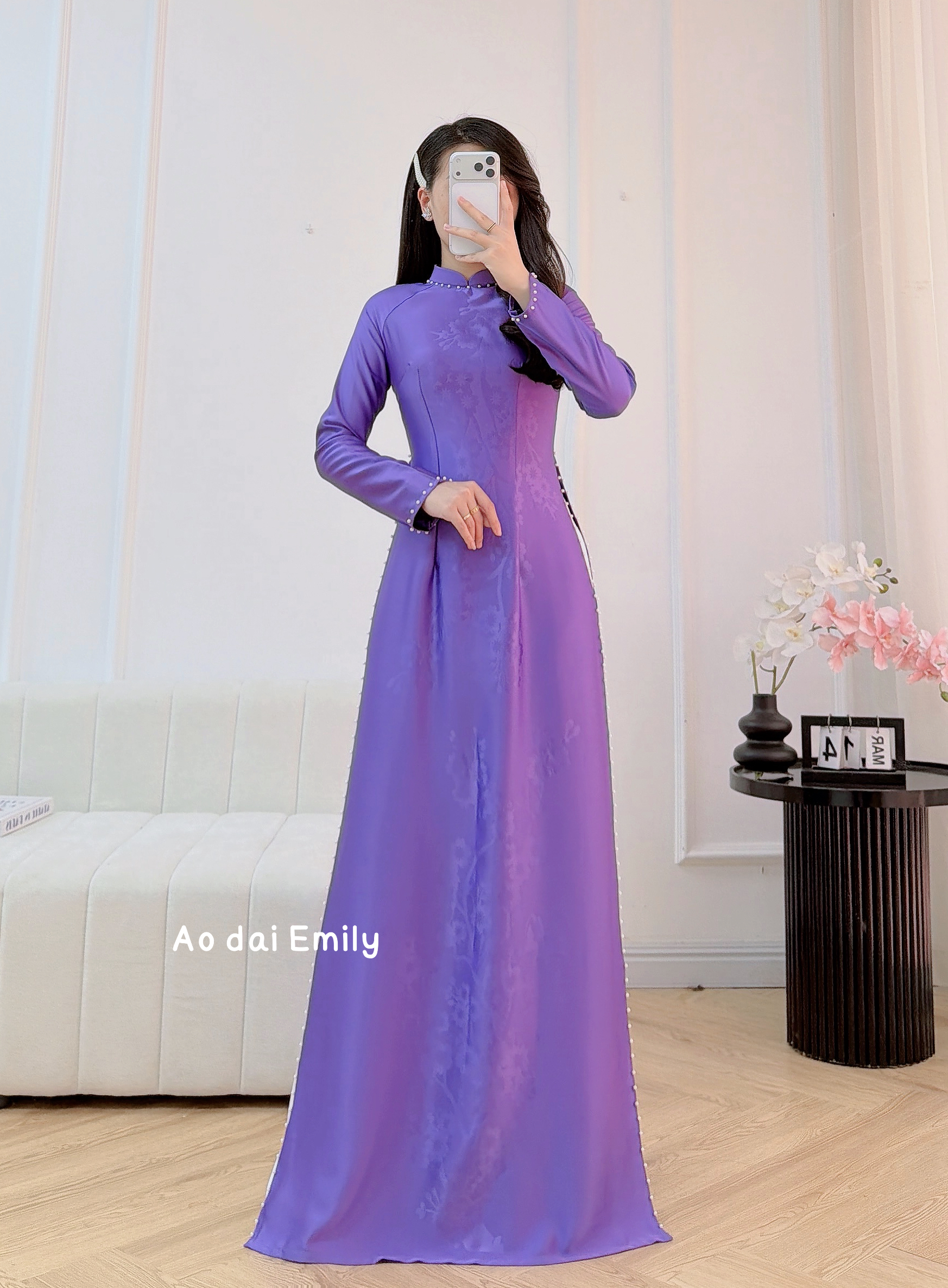Purple ao dai with pearls | Traditional Pre made ao dai| | Morning Glory
