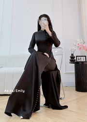 Plain Black Ao Dai Set with pearls | Gayfeather