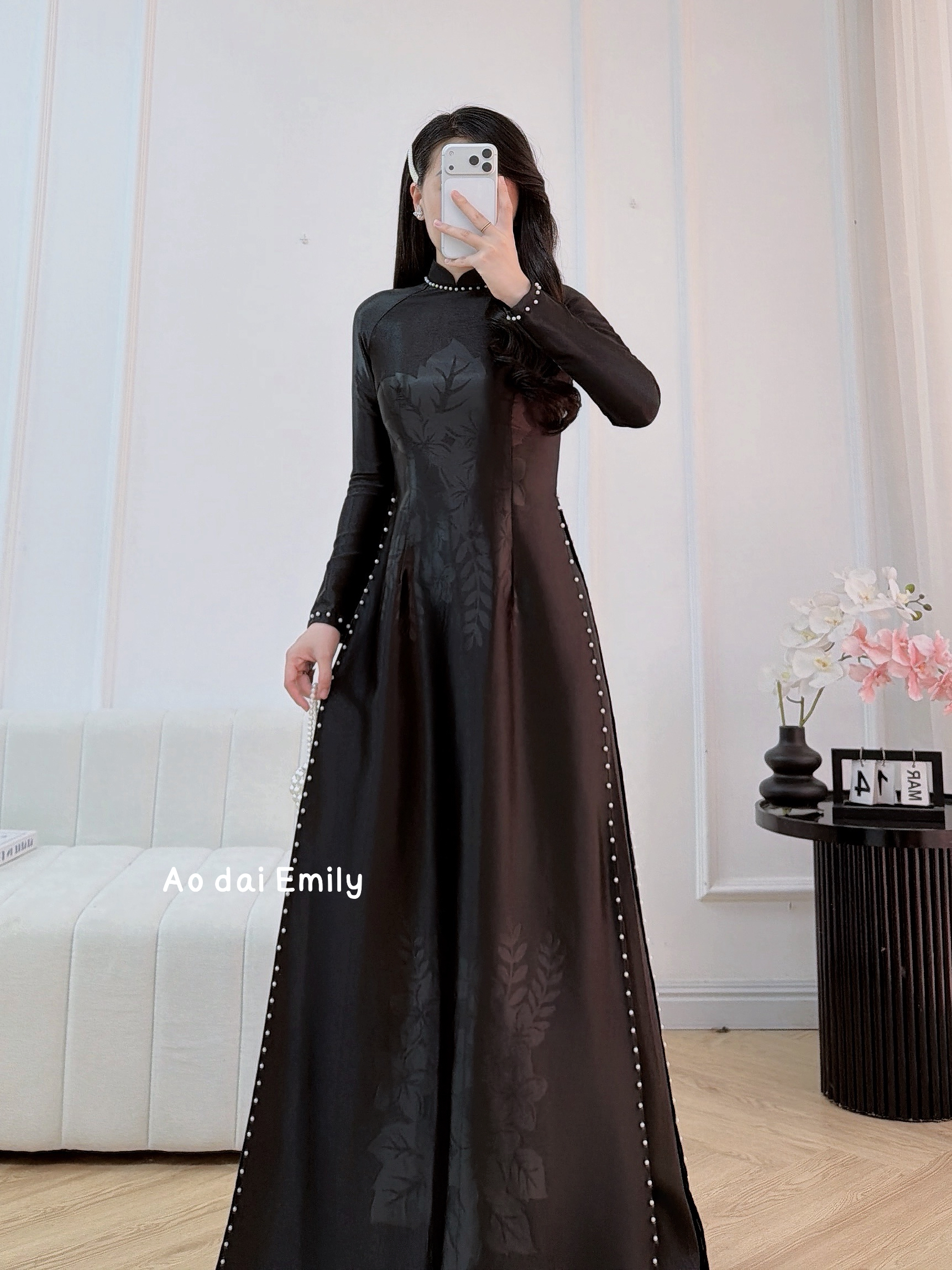 Black Pre made ao dai with Pearls| Starry eyes