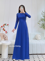 KIMBER Blue ao dai with hand beading crystals and 3D flowers